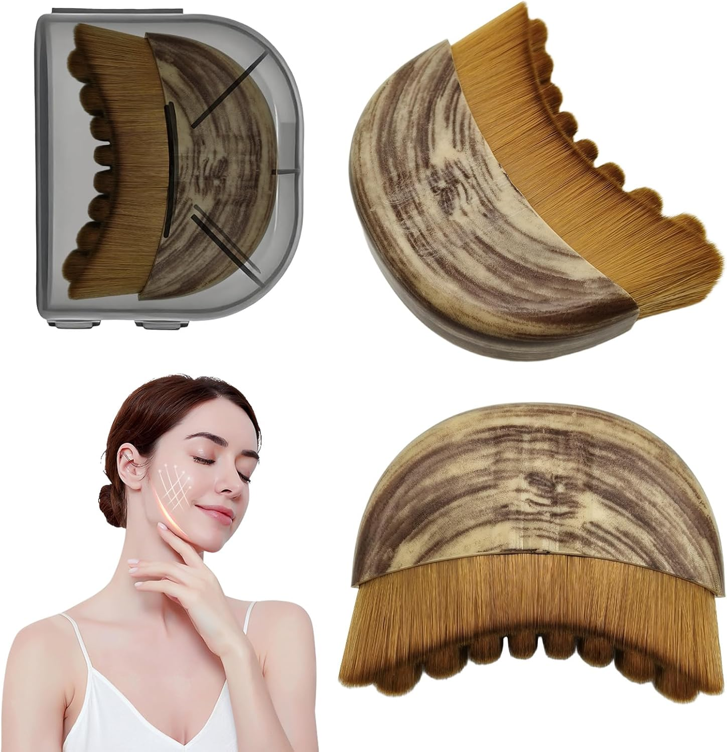 Lymphatic Face Brush, Lymphatic Contour Face Brush with 1 Massage Comb, Lymphatic Drainage Massager Chin and Jaw Shaping Facial Cleansing, Dry Face Brush (With Storage Bag)