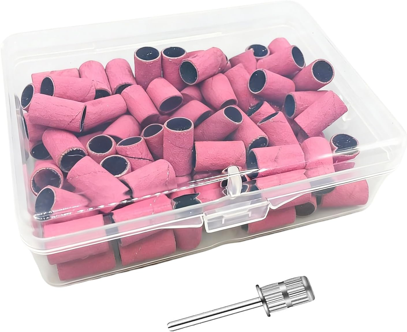 BGENHPON Sanding Bands for Nail Drill 100Pcs 180 Grit Nail Sanding Band Pink with 2 Pieces 3/32 Inch Nail Drill Bits and Box for Beauty Salon Accessories Manicure and Pedicure Tools image number 5