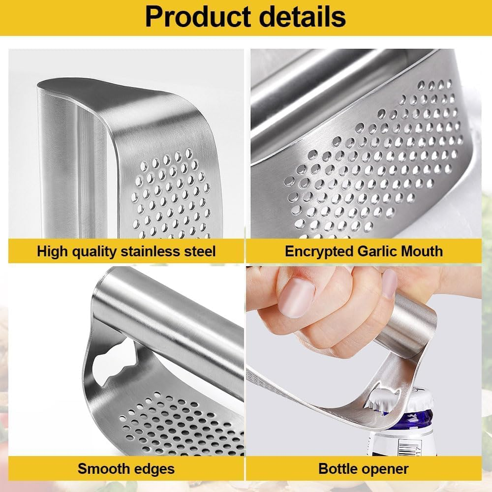 2024 New Stainless Steel Garlic Press,Garlic Press Crusher Garlic Masher with Peeler, Garlic Chopper Multifunctional Kitchen Gadget for Crushing Garlic image number 2