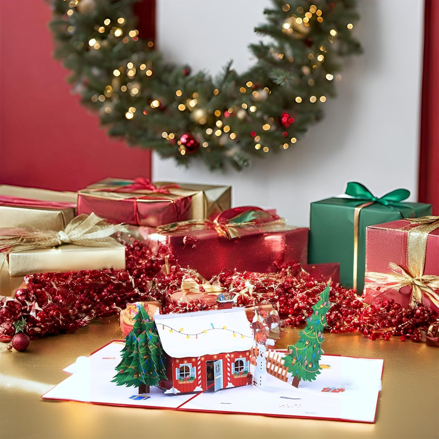 Pop up Christmas Cards 3D Chirstmas Gift Cards with Envelope for Xmas (House and Tree) image number 3