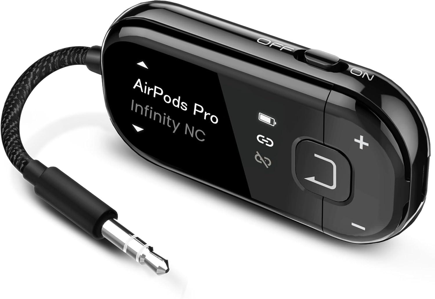 Avantree Voyager - Bluetooth 5.4 Airplane Adapter with OLED Screen for Headphones & Airpods, Qualcomm Chipset, Aptx Adaptive, Auracast Support, 3.5Mm AUX Wireless Audio Transmitter for Travel & Flight