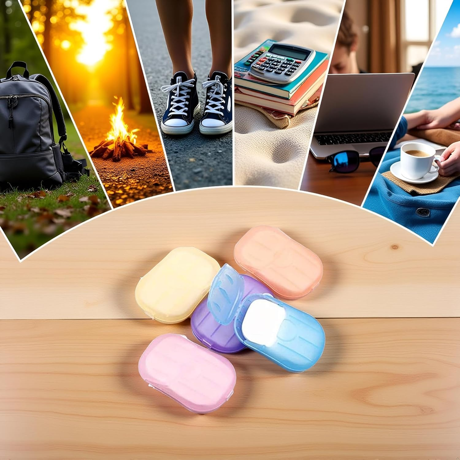 Tustao 500 Sheets Disposable Soap Paper 5 Boxes Hand Cleaner Fragrance Mini Color Soap Paper for School Indoor, Outdoor, Travel, Camping Hiking, Camping Soap, Soap Sheets image number 1