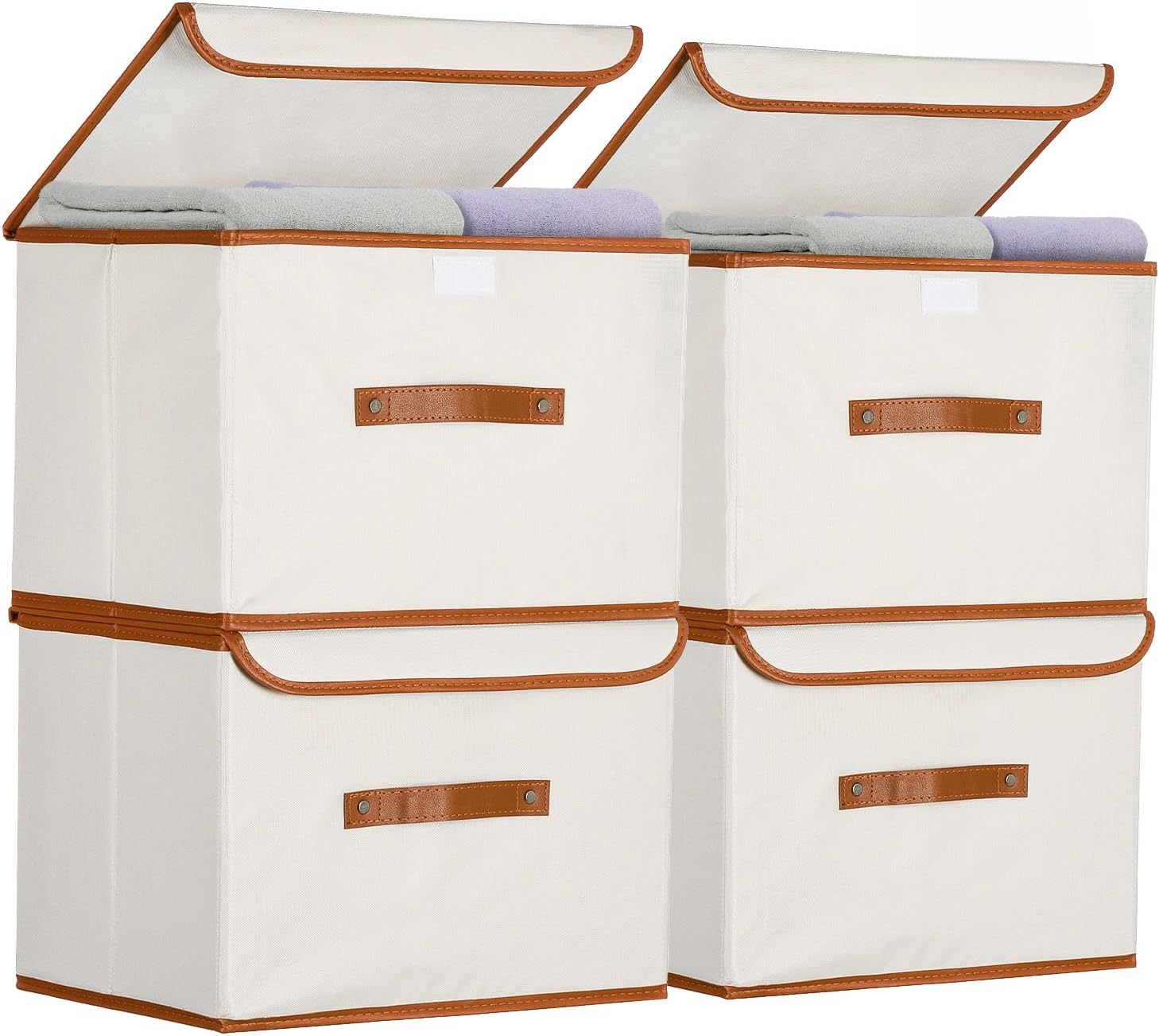 Cyperever 4 Pack Foldable Storage Box with Lid and Handles, L37 &times; W27 &times; H26 Cm, 26L Linen Storage Closet Organiser, Clothes Storage Organizers, Collapsible Fabric Storage Bins for Clothes Sheet image number 1