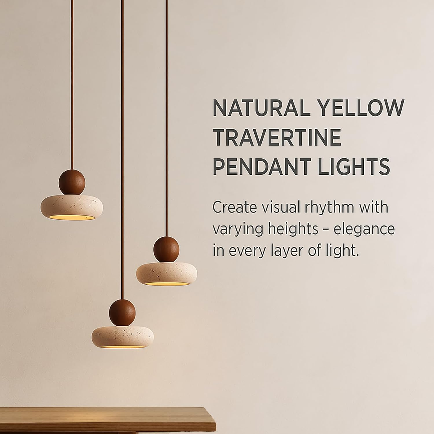 Natural Yellow Travertine Pendant Light, Style LED Ceiling Lamp 3000K for Bedroom, Kitchen Island, Dining Room, Interior Lighting Fixture (A,20Cm) image number 3