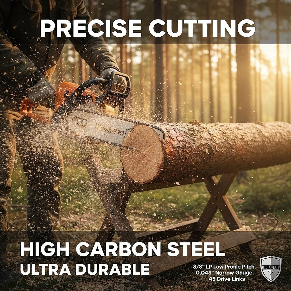 4 Pack 12 Inch Chainsaw Chain, 3/8 LP Pitch .043 Gauge 45 Drive Link Replacement, Durable Low-Vibration Saw Chain Compatible for Most 30.5 Cm Chainsaws, Hardened Steel Construction-Damaill