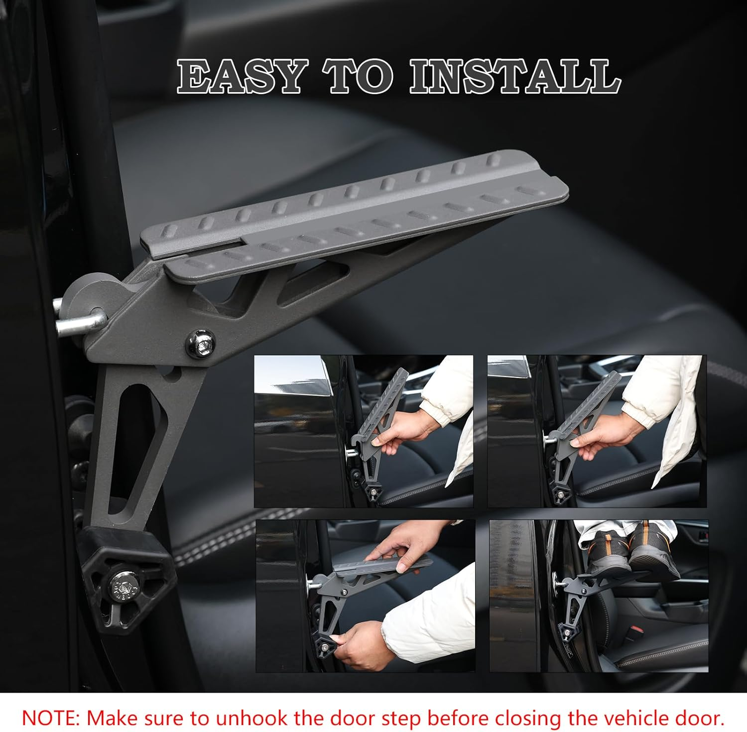 COWVIE Foldable Car Door Step Stand Pedal - Access to Vehicle'S Top Roof Both Feet Stand Pedal Ladder for Most SUV Truck Jeep Black (Fit F150) image number 4