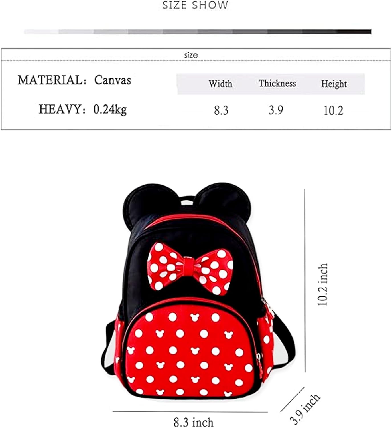 Cute Mini Backpacks, Red Cartoon Bag, Mouse Ears Bowknot Travel Daypack,Children'S School Bags - Girls image number 5