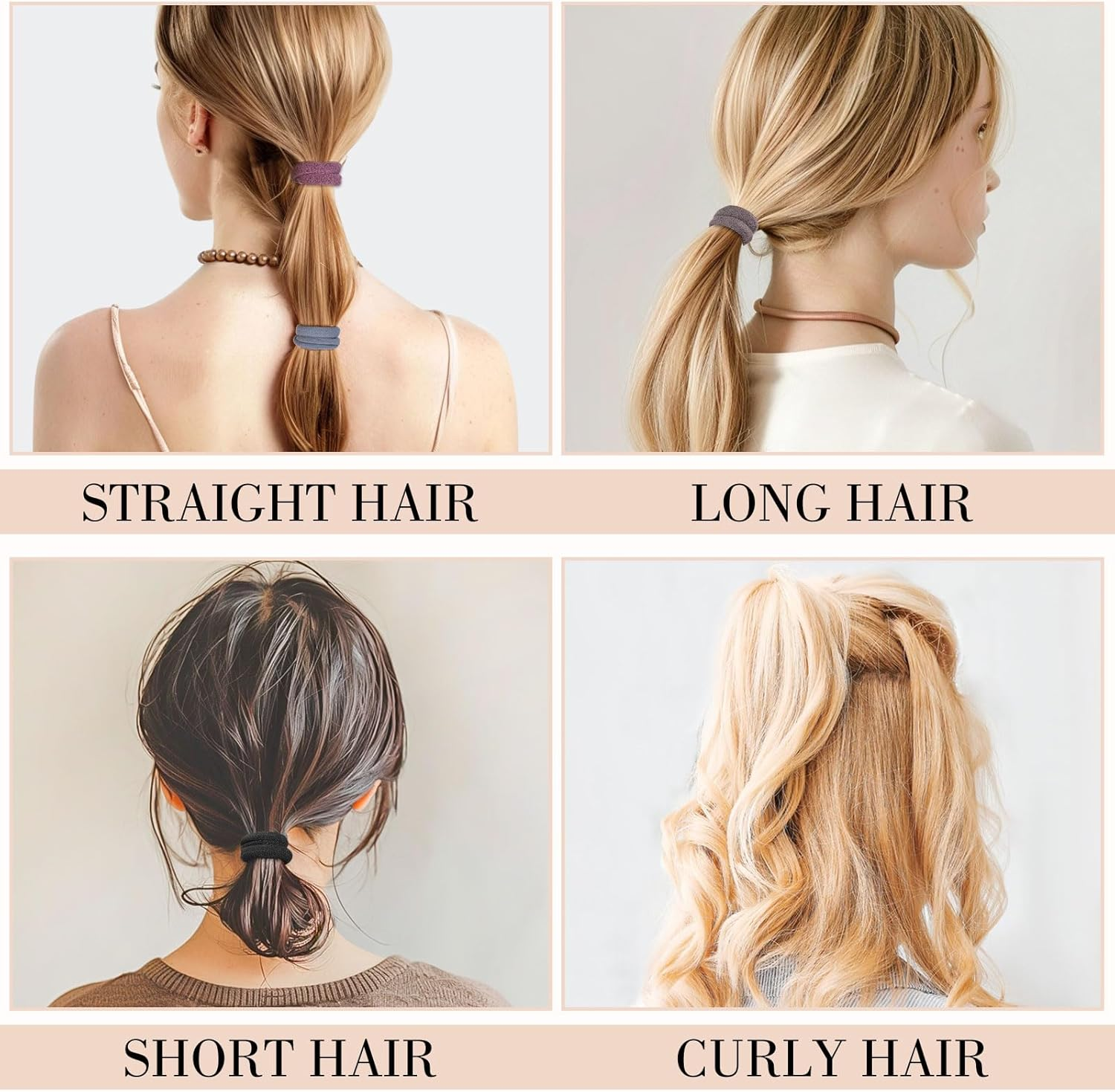 Pack of 100 Women'S Hair Bands, 5 Colours, Non-Metal Ponytail Holder, Ponytail Holder, Elastic for Girls and Women, All Hair Types image number 6