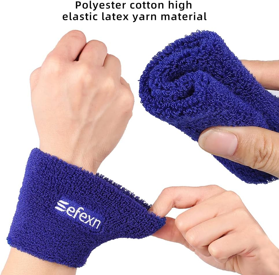 2 PCS Sports Sweatbands for Men & Women - Moisture Wicking Cotton Terry Wristbands for Gym, Running, Tennis, Basketball, Workout