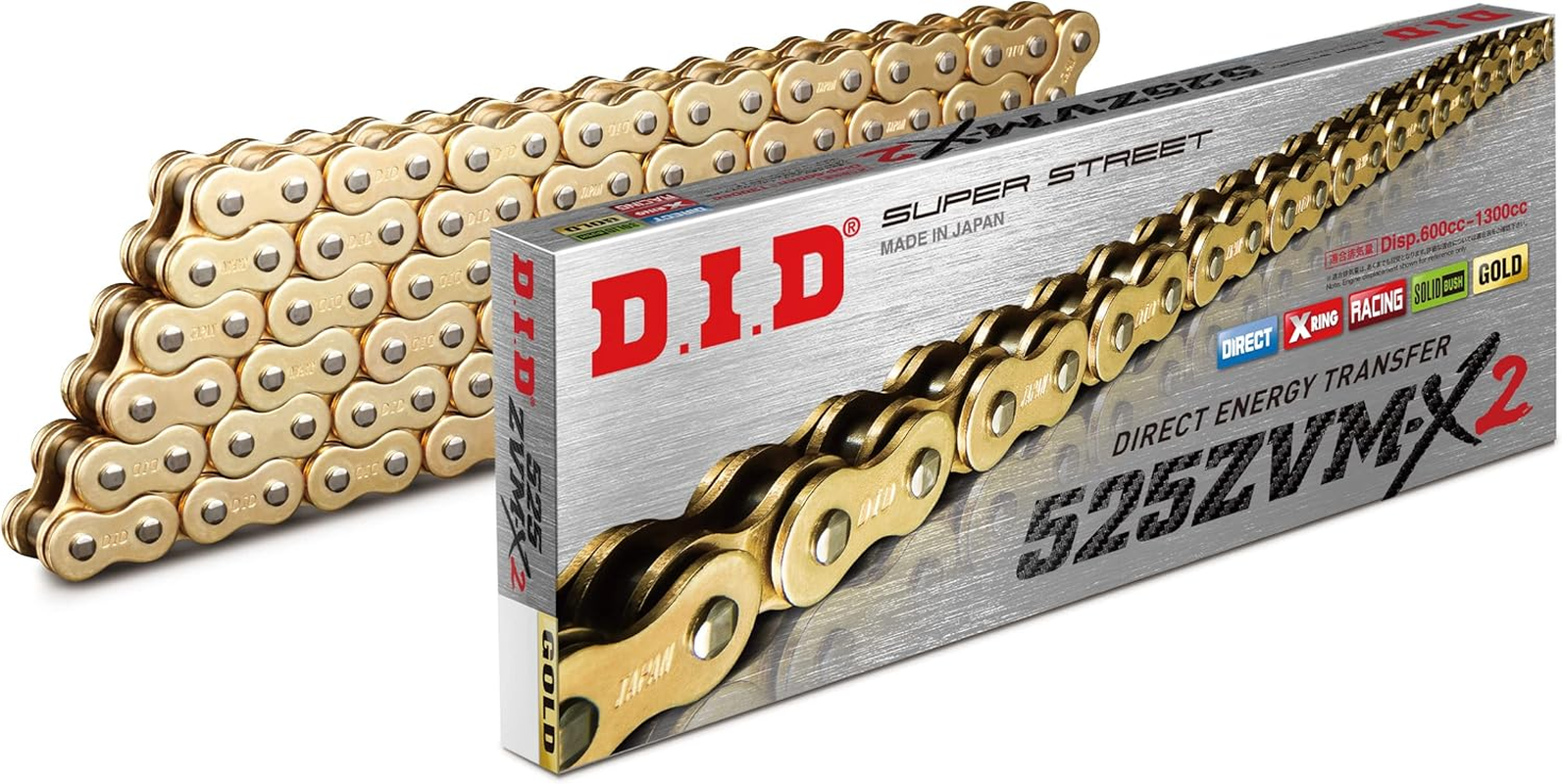 D.I.D 525ZVM-X2-114ZB G&G Motorcycle Chain with Cinch Joint (Gold) X-Ring
