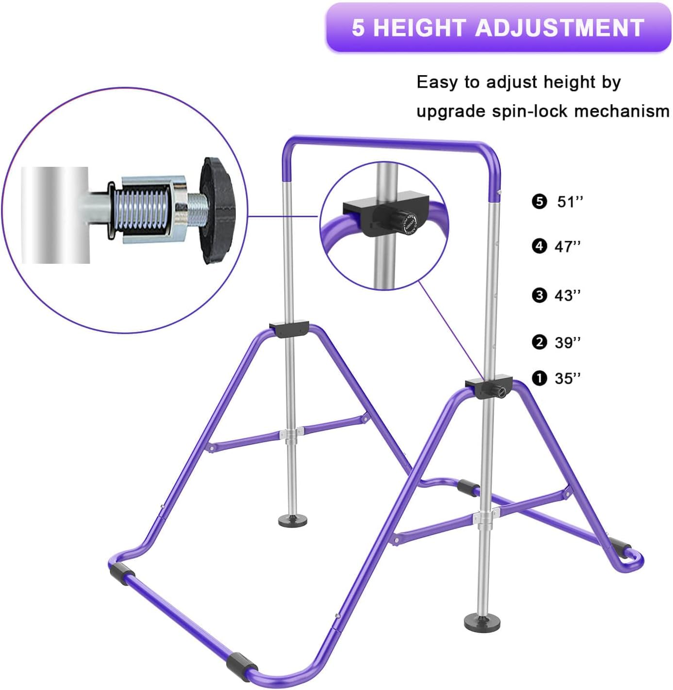 Gymnastic Bars for Kids with Adjustable Height, Folding Gymnastic Training Kip Bar, Junior Expandable Horizontal Monkey Bar for Home image number 3