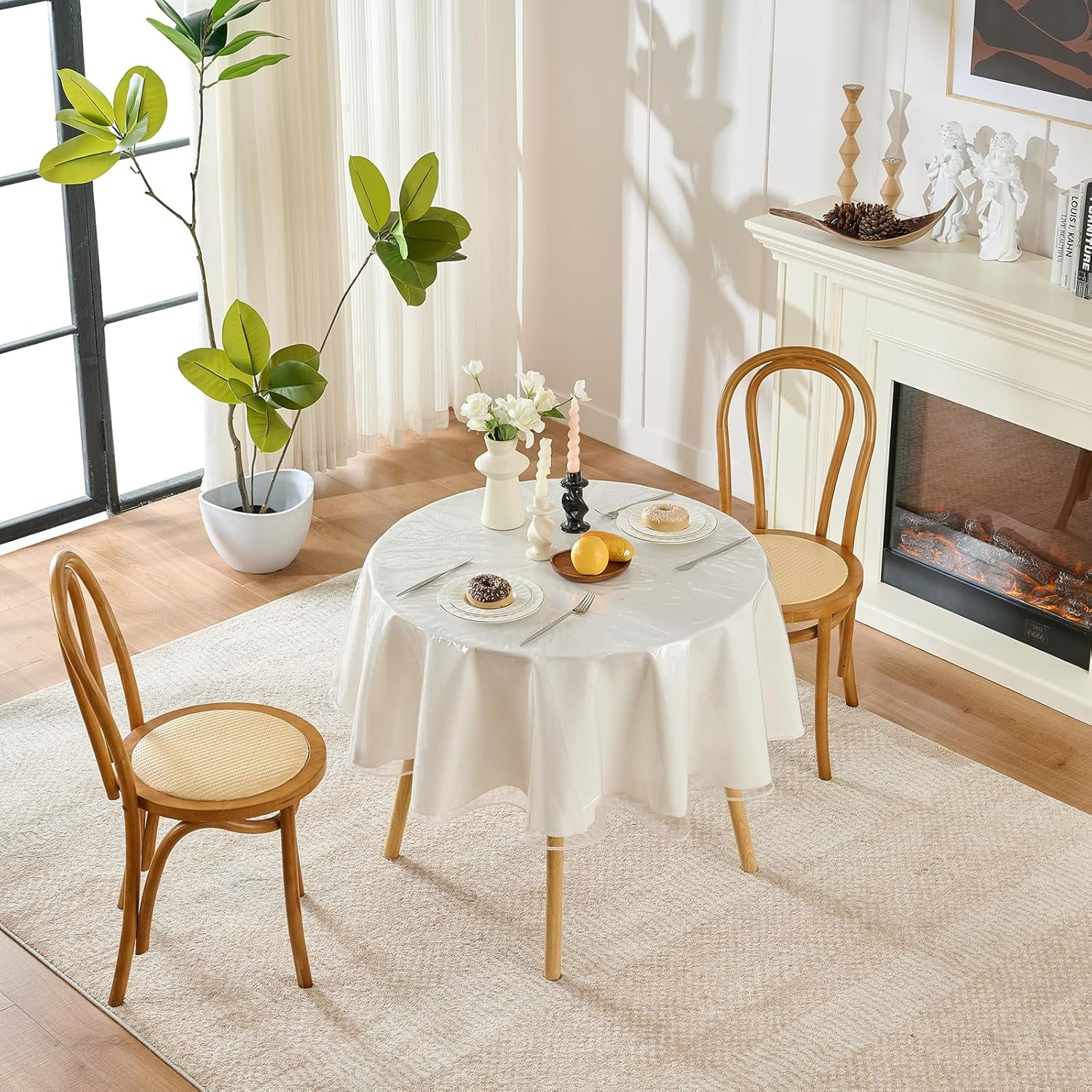 Clear Plastic Tablecloth Rectangle Vinyl PVC Table Cloth 100% Waterproof Oilproof Transparent Stain Resistant Table Cover Protector for Dinning Indoor and Outdoor Uses, 48 Inch Round image number 4