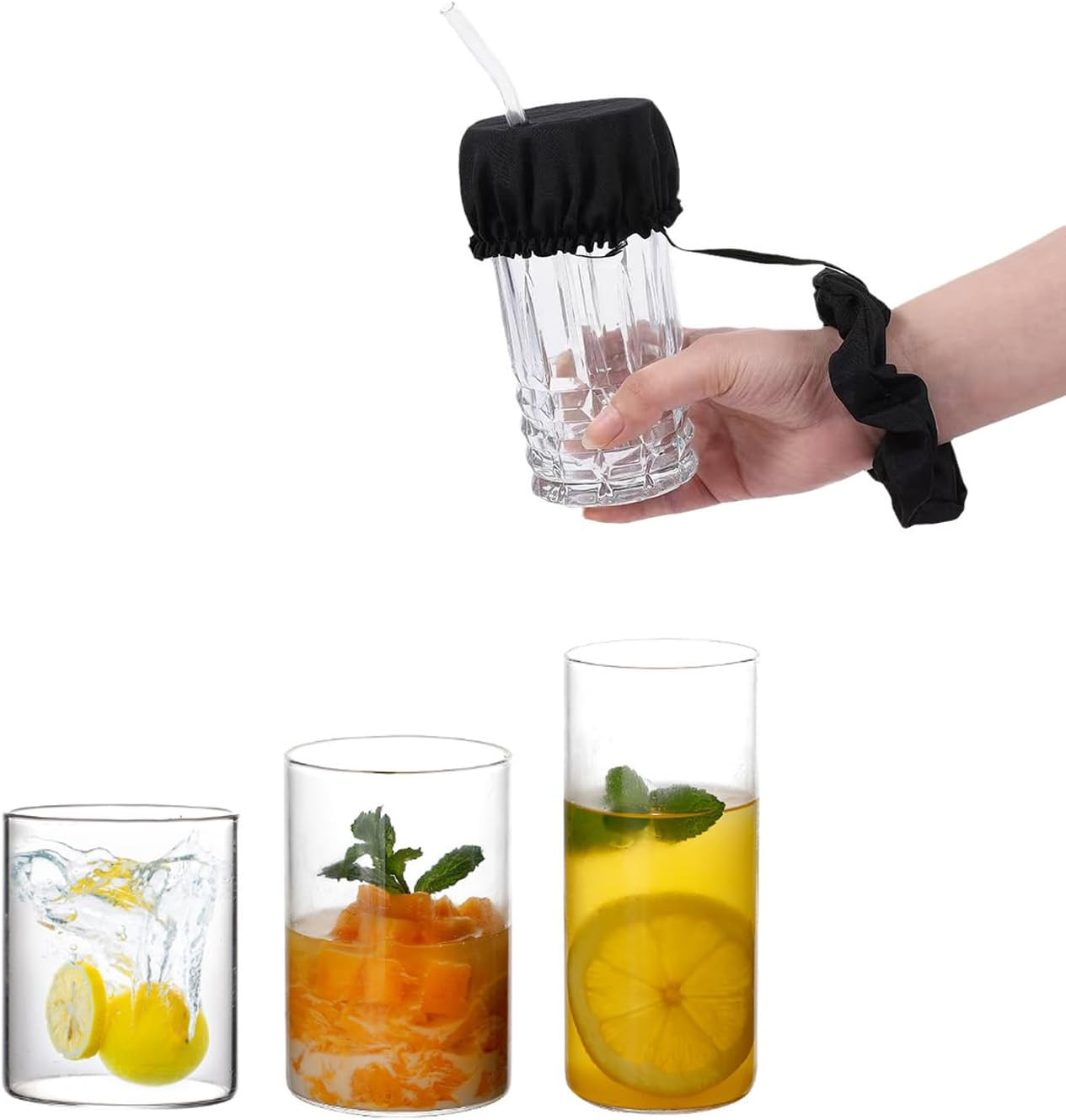 Niaciswe Drink Covers Scrunchie Pack of 5 Hair Scrunchie Drinks Lid Cap Hair Scrunchie Drink Cup Lid Hair Band Drink Cover Scrunchie Drinks Protection Headband for Parties (5 Colours)