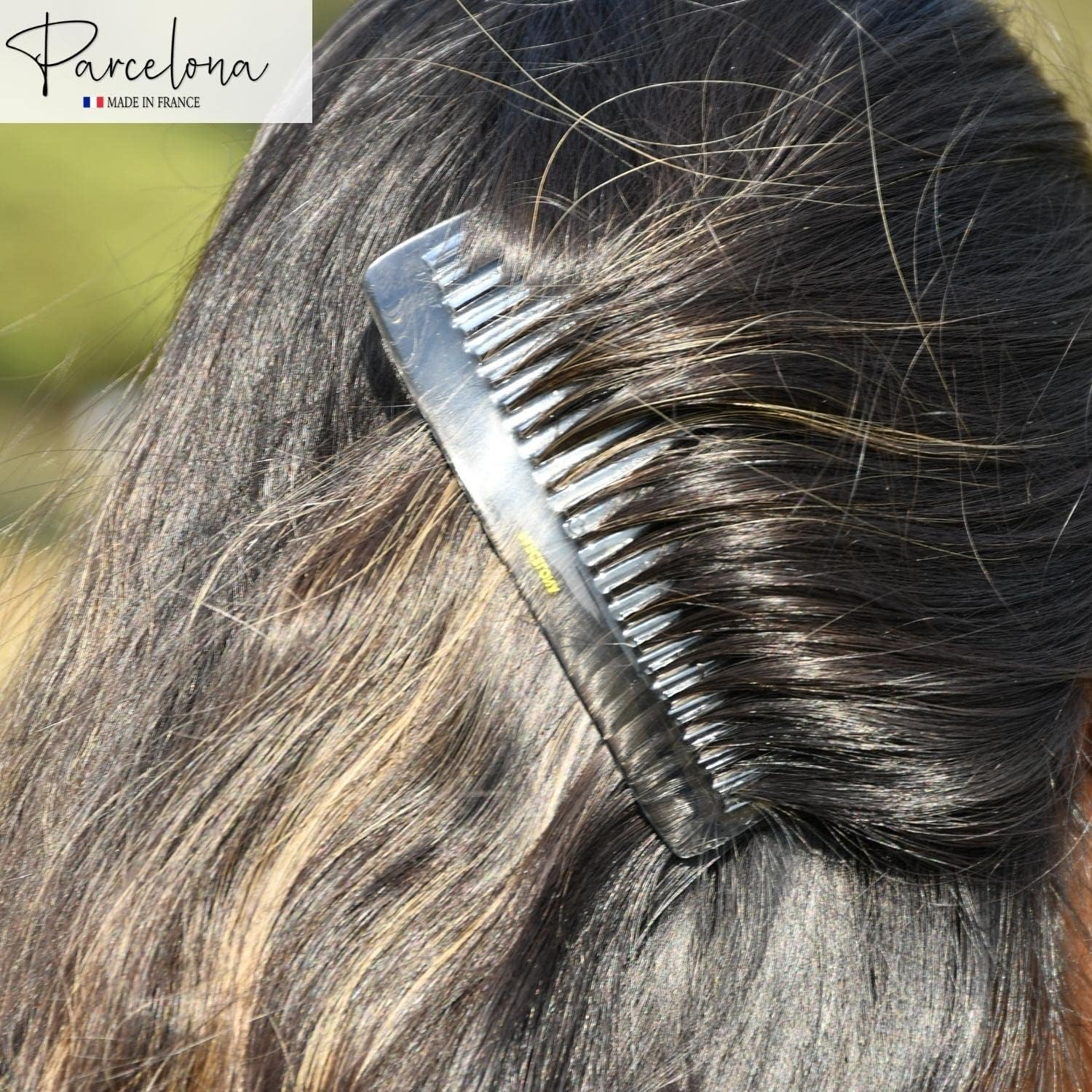 Parcelona French Pair of Clear Crystal Color Large Glossy Cellulose Acetate Good Grip Updo 23 Teeth Hair Side Combs 4.25 Inch - Brown image number 4