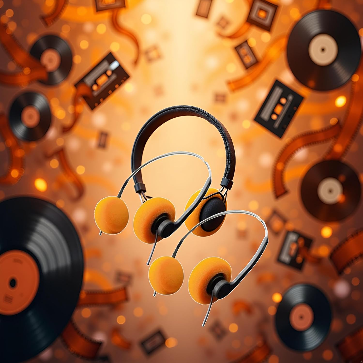 2Pcs Orange Retro Over-Ear Headphones,Wired Stereo Headphones,Headphone,Lightweight Portable Headphone with Adjustable Headband,Electronics image number 1