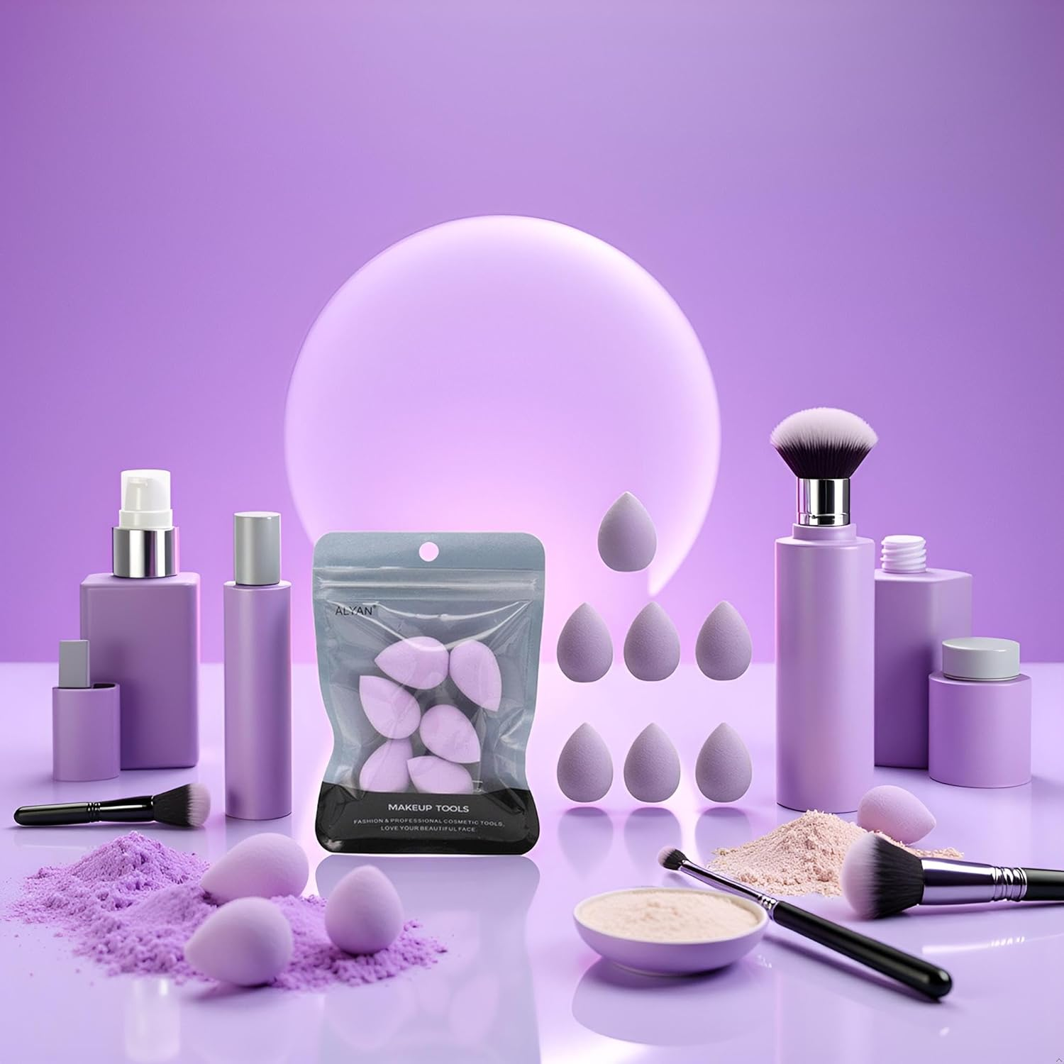 Htppzjr 6PCS Purple Mini Makeup Sponge Set: Small Beauty Sponge Blender for Foundation, Powder, Concealer, Highlight, Eye Shadow image number 1