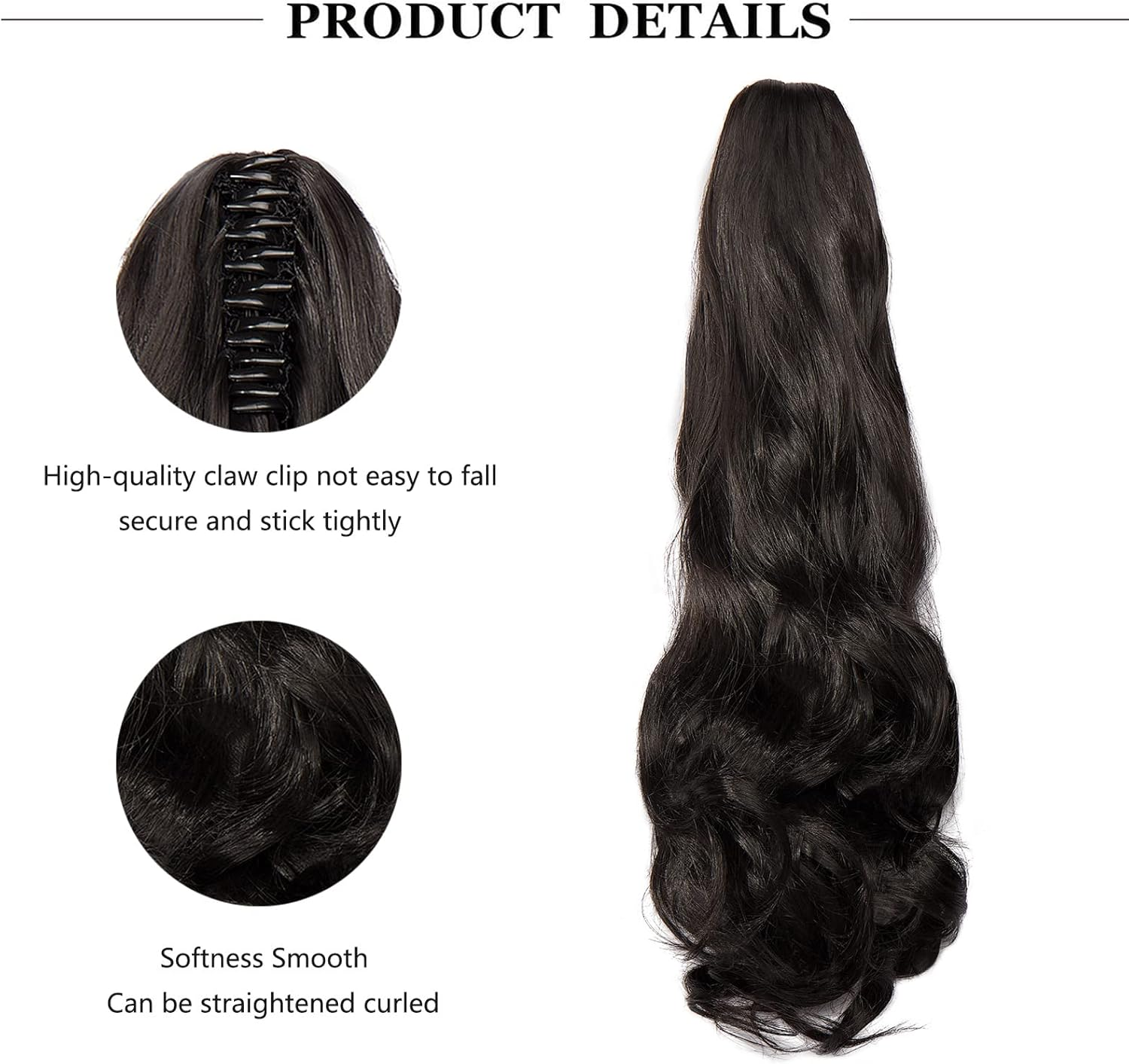 Cybelleza Clip-In Ponytail Extensions Braid Hairpiece Claw Ponytail Hair Extensions like Real Hair Wavy Curly Synthetic Hair Long Hair Heat Resistant Dark Brown image number 6
