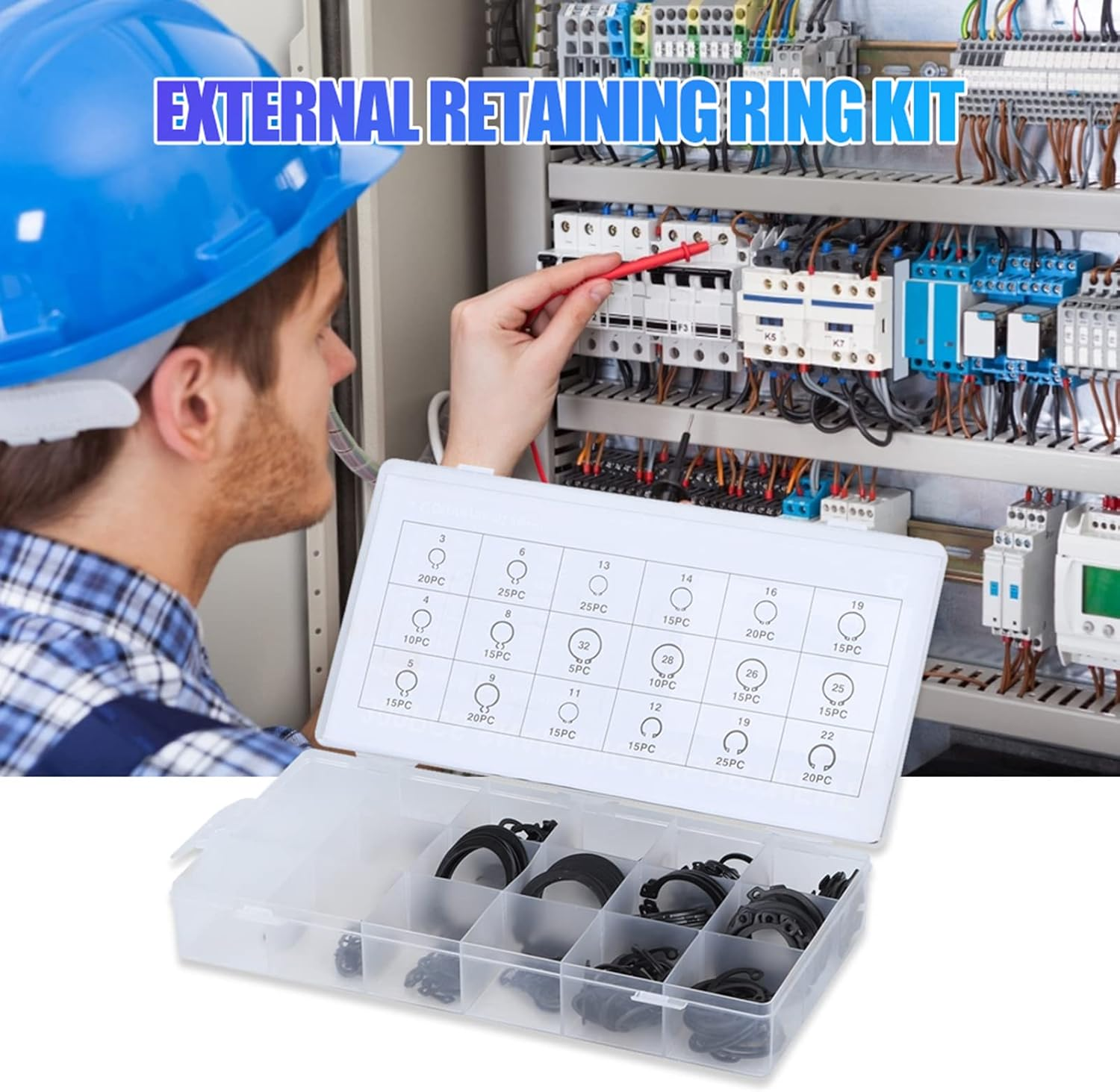 300Pcs 2-32Mm E Snap Retaining Ring Assortment Set, External Circlip Kit for Bearings, Gears, Pulleys with Plastic Storage Case image number 4