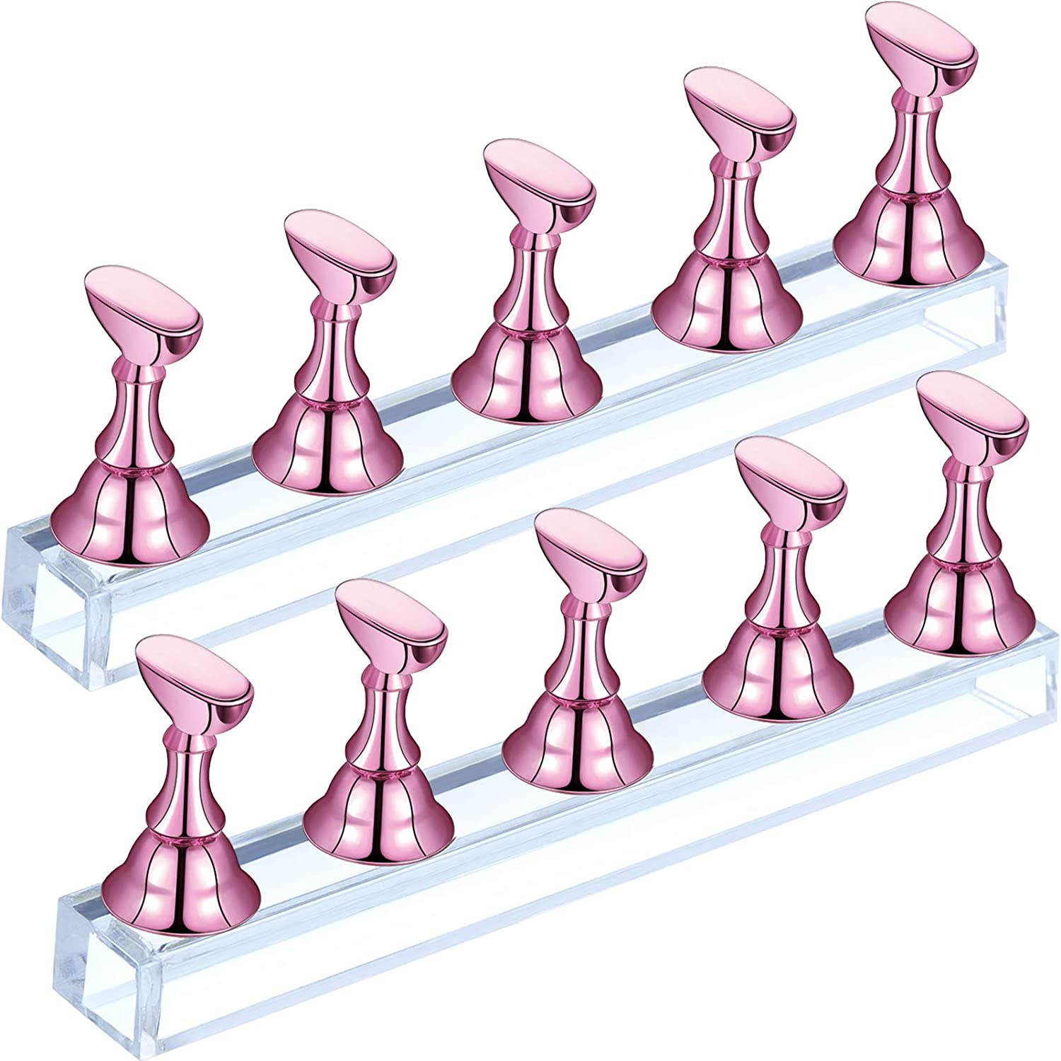 Blulu 2 Sets Nail Stand for Press on Acrylic Nails Display Practice Magnetic Fake Nail Holder for Painting Nails for False Fingernail Manicure Tool Home DIY Salon Supplies(Pink) - Black image number 6