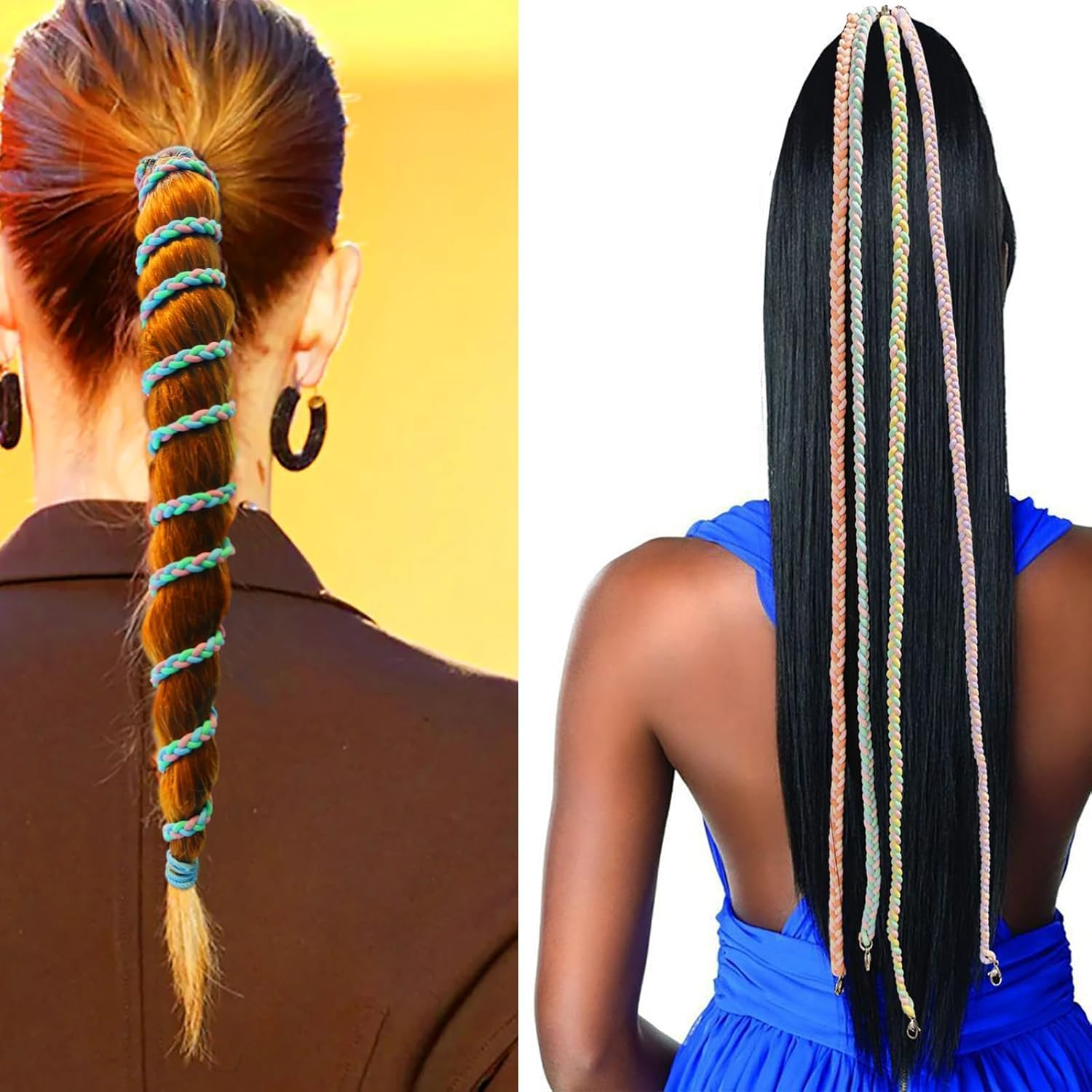 Rip Tie Spiral Hair Ties, 3 Pack Rip Tie Tangle Free Elastic Hair Tties, Elastic Braided Spiral Ties Ponytail Holder,Spirals Head Ties Sports Ponytail Holders,No Damage Rip Ties for Gym image number 6