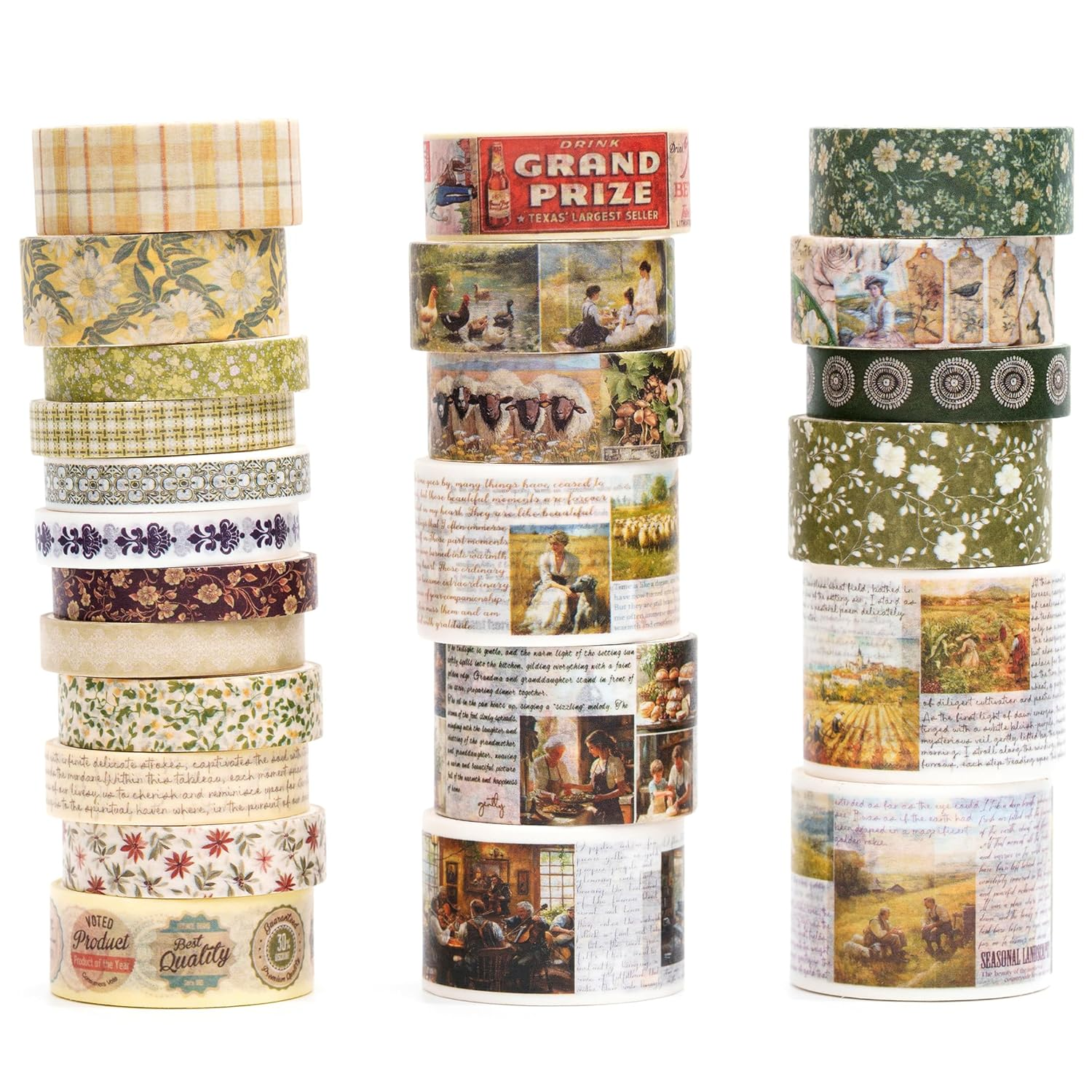 Vintage Washi Tape Set - 24 Rolls Arts Adhesive Tapes Assorted Retro Decorative Masking Tape Sets for Craft, Kids, Scrapbook, DIY, Gift Wrapping (1-Renaissance Dreams)