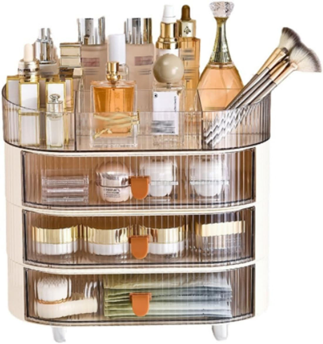 Makeup Organizer with 3 Drawers, Sleek and Compact, Large Capacity Skincare Organizer for Skincare, Face Creams, Perfumes, Lipsticks Dresser, Ideal for Bedroom and Bathroom Vanity Countertops image number 1