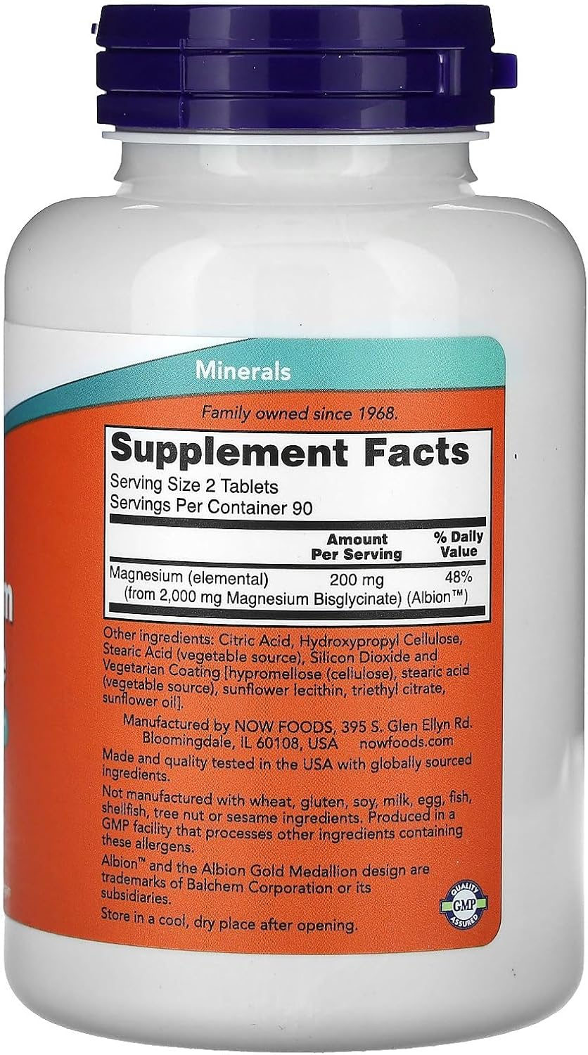 NOW Supplements, Magnesium Glycinate 100 Mg, Highly Absorbable Form, 180 Tablets