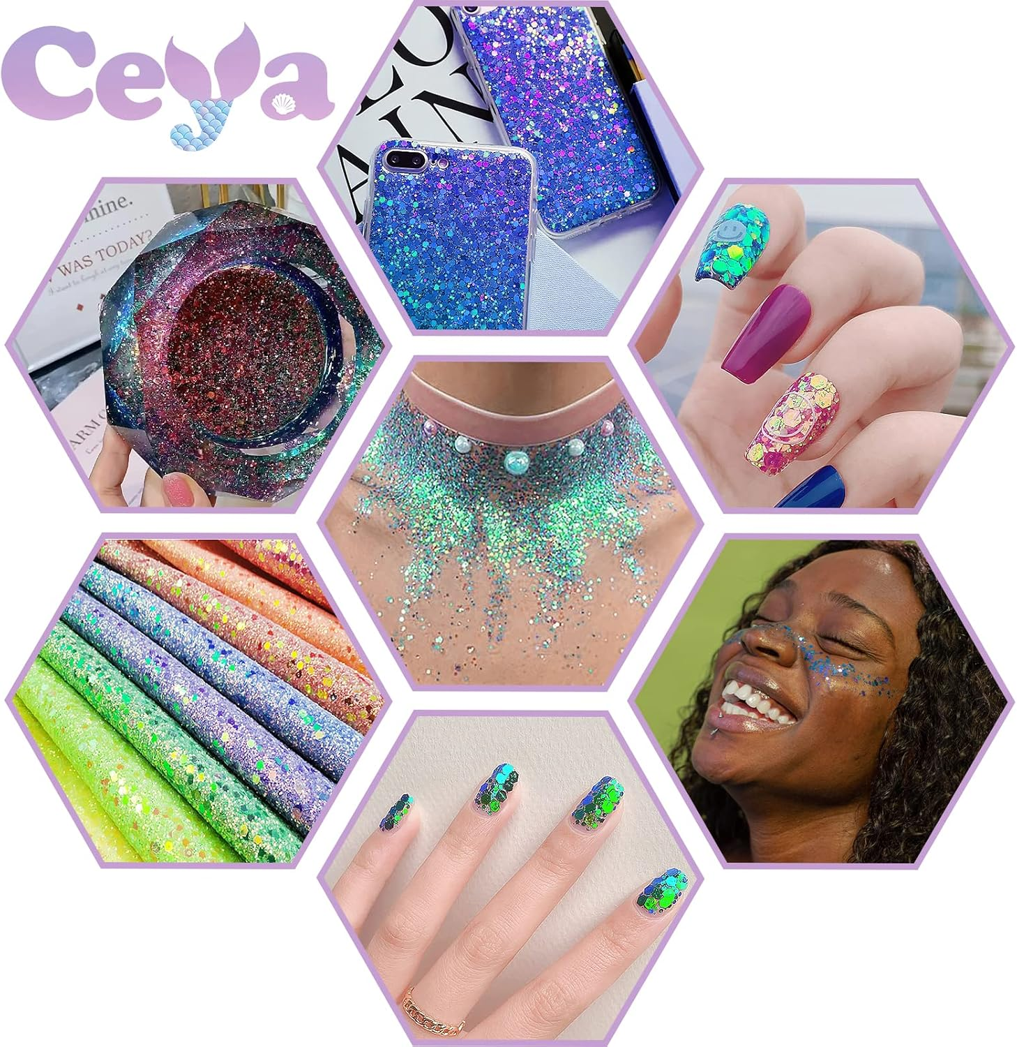 Ceya Chameleon Chunky Glitter, 3.5Oz/100G Mermaid Color Shift Craft Glitter Powder Color Changing Iridescent Flake Sequin for Epoxy Resin, Nail, Tumbler, Slime, Phone Case, Party Decor, Jewelry Making