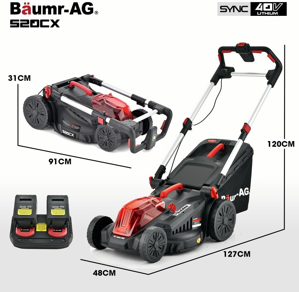 Baumr-Ag 520CX 40V SYNC 17" Cordless Lawn Mower Kit, Fast Charger, 2 X 4Ah Battery, 5 Cutting Heights, Adjustable Ergonomic Handle, Mulching Option image number 4