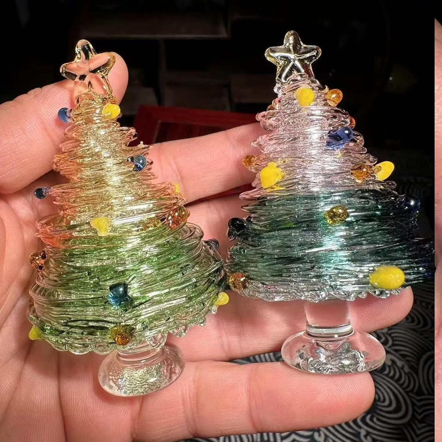 Glazed Glass Christmas Tree,Mini Small Tabletop Crystal Christmas Tree Figurines Home Decor,Collectible Art Glass Christmas Tree Statue for Bedroom, Collector'S Item image number 4