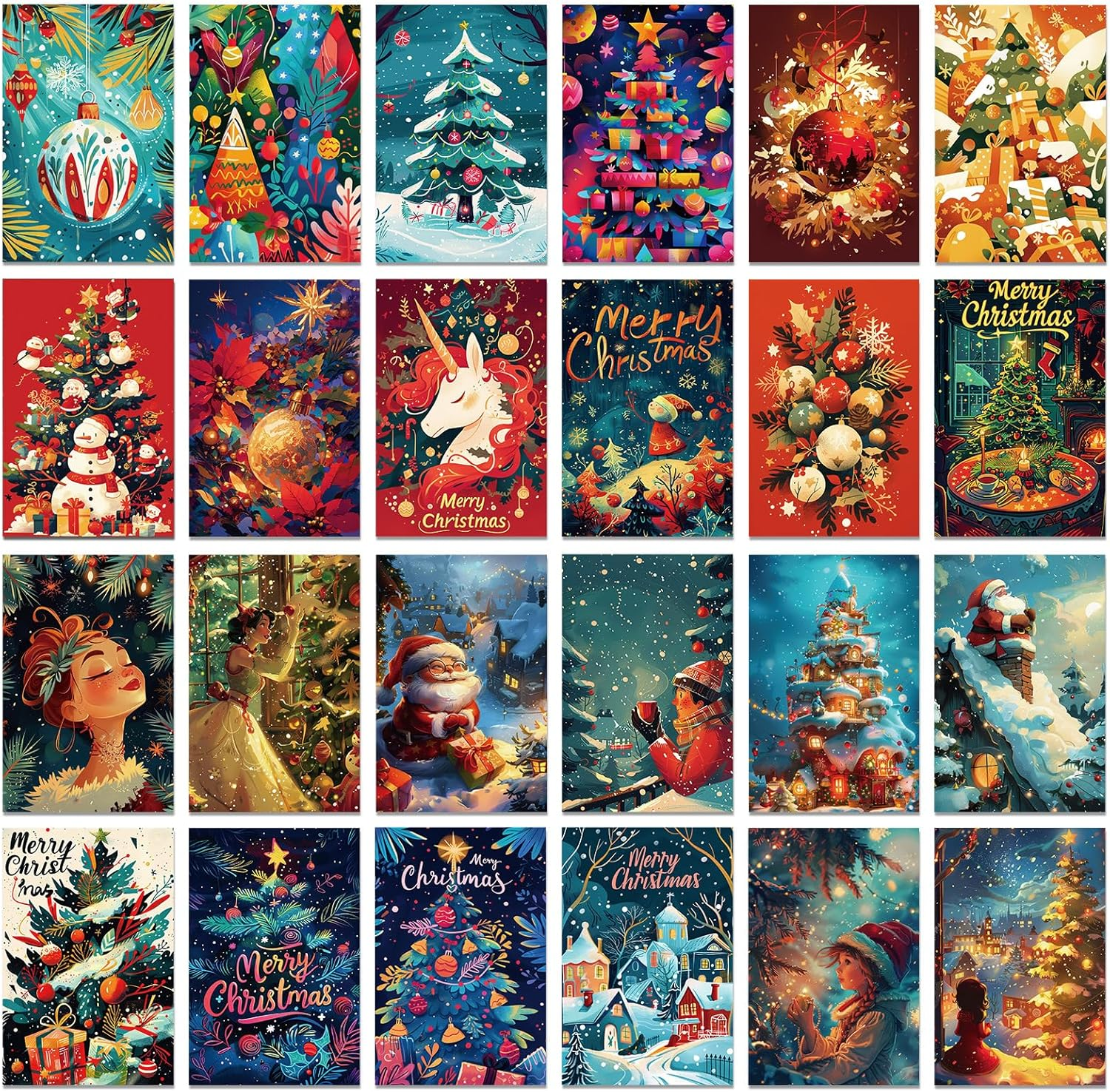 Huawenfei 50PCS Christmas Wall Decor Posters Red Print Post Card Set Gift Picture Winter Decor Art for Christmas Halloween Holiday for Party Fireplace Hang Decoration(4"&times;6 IN" Unframed) image number 5