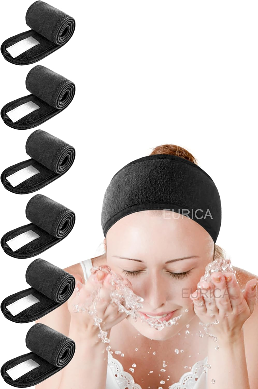 Spa Headband Hair Wrap EURICA Sweat Headband Head Wrap Hair Towel Wrap Non-Slip Stretchable Washable Makeup Headband for Face Wash Facial Treatment Sport Pack of 6 Fits All White