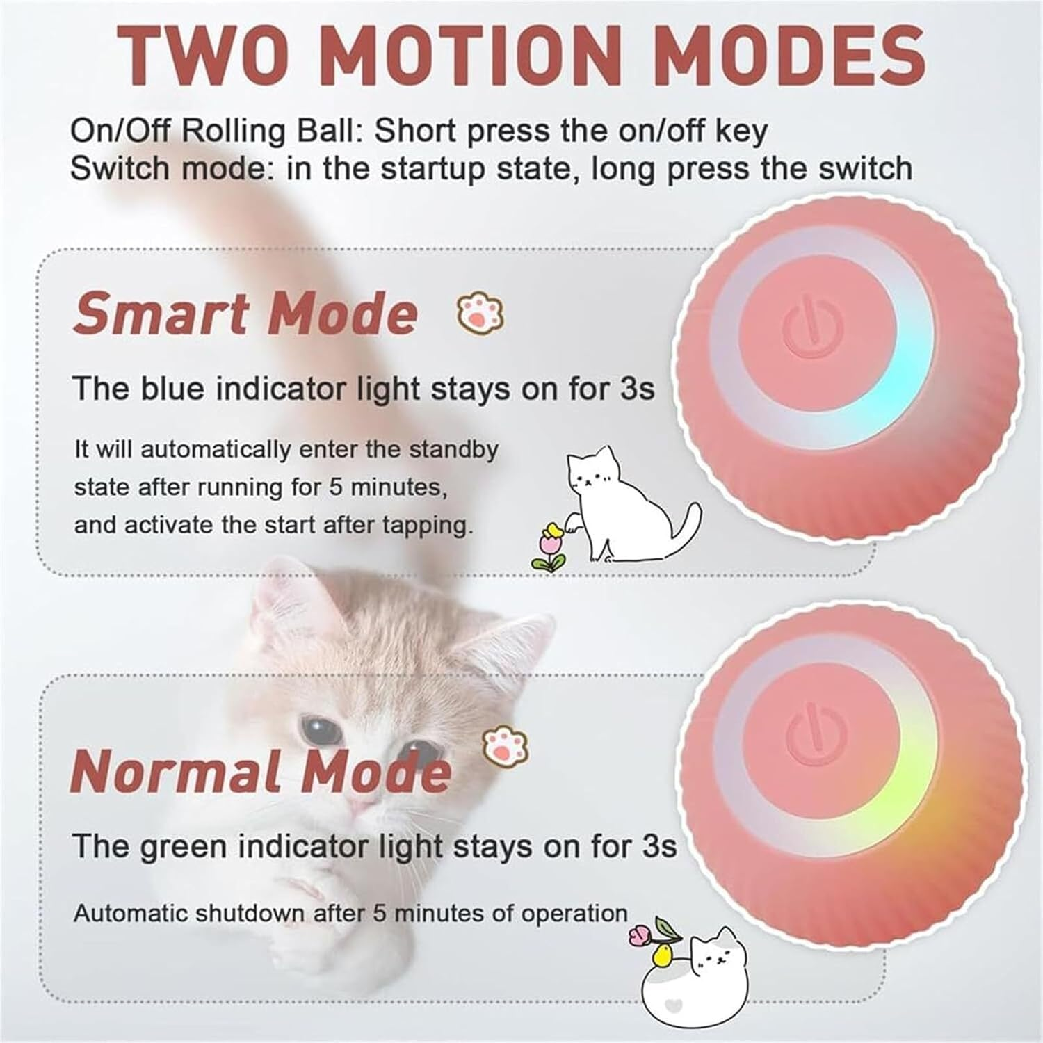 2024 New Aiveys-Aiveys Cat Ball,Aiveys Smart Ball Cat,Gertar-Gertar Cat Toy,Rolling Smart Ball Cat Toy,Cat Smart Ball (Blue+Pink) image number 6