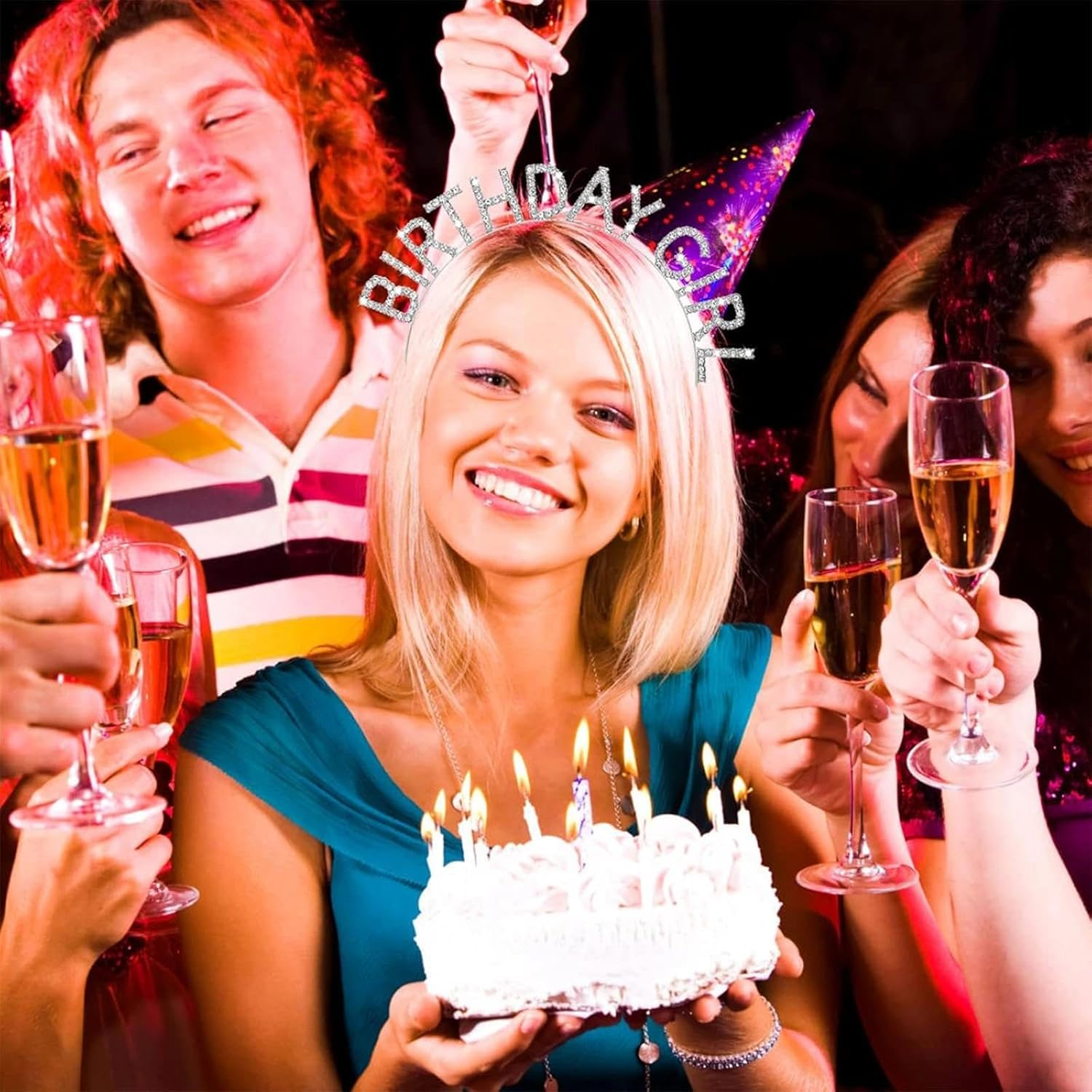 Dinghaole 2 Pcs Birthday Girl Headband Crown, Gold Silver Happy Birthday Crown Bling Rhinestone Hair Band, Princess Tiara Sweet Happy Birthday Accessories for Women Girls Party Festival Decorations image number 5