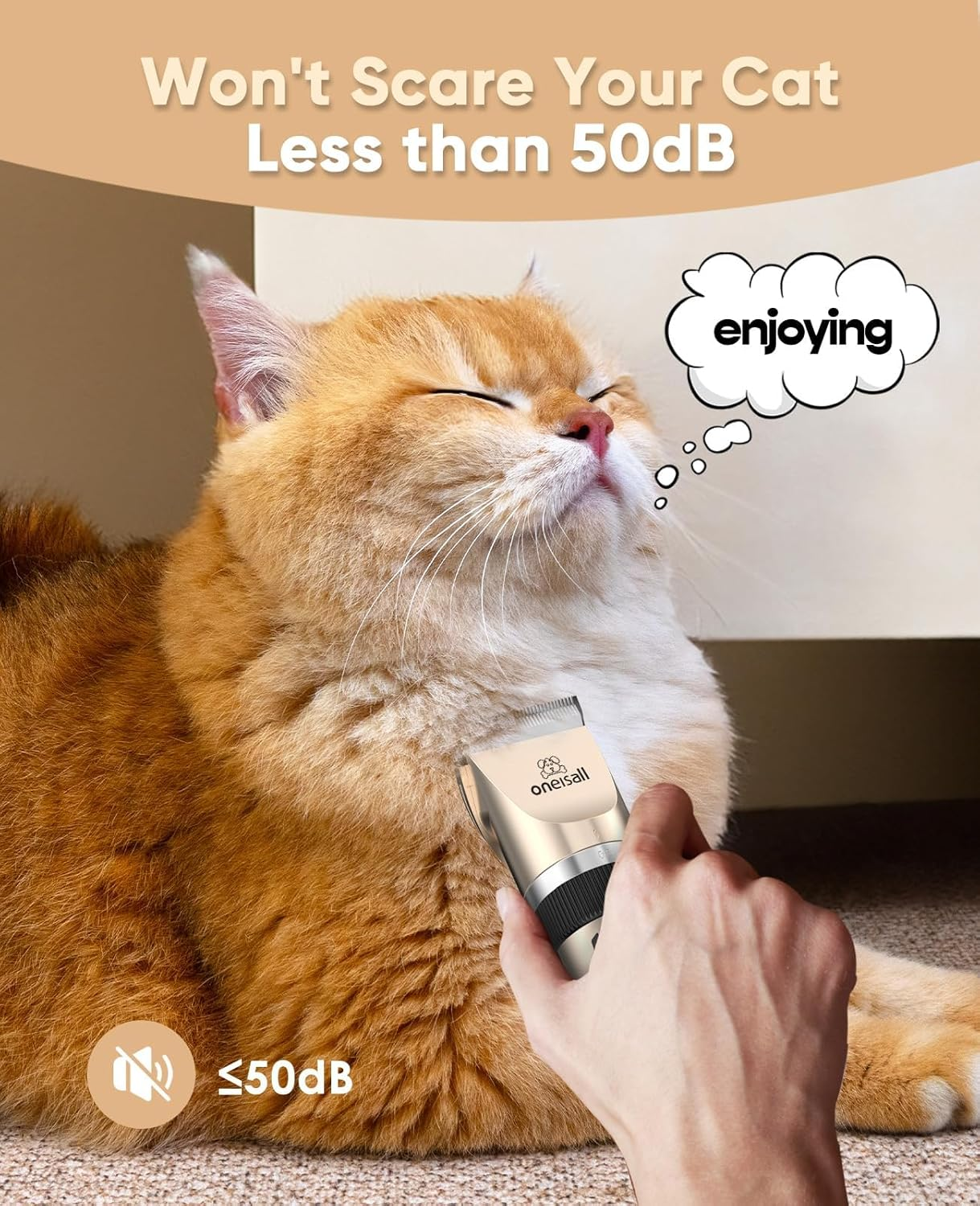 Oneisall Quiet Clipper, Cat, Dogs, Professional Hair Trimmer for Long Hair Cats with Thick Fur, Dog Clipper, Cat Shaver with Powerful Motor (Gold) image number 5