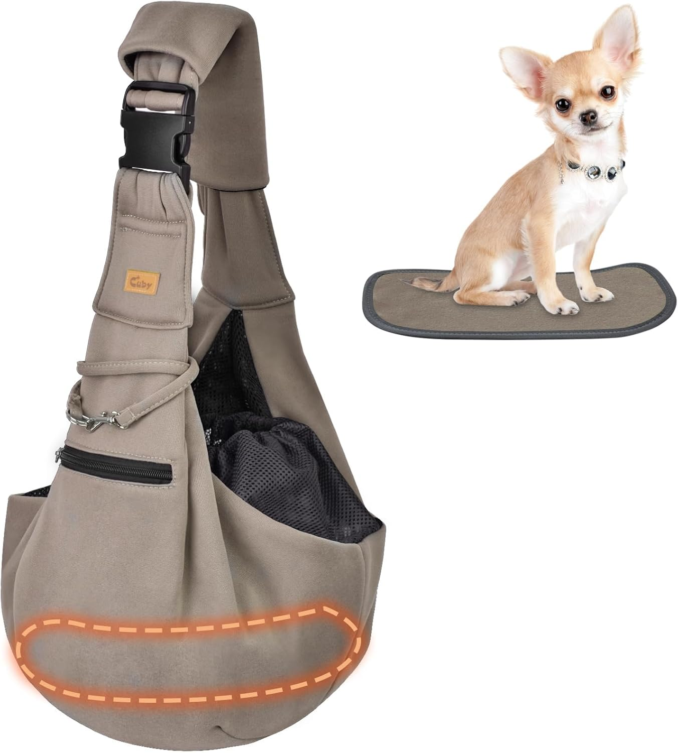 CUBY Sling Dog Small Dogs Cat Sling Pet Sling Single Shoulder Pet Bag for Travel Dog Carrier Bag with Foot Pad for Pets (Adjustable Shoulder Strap, Brown)