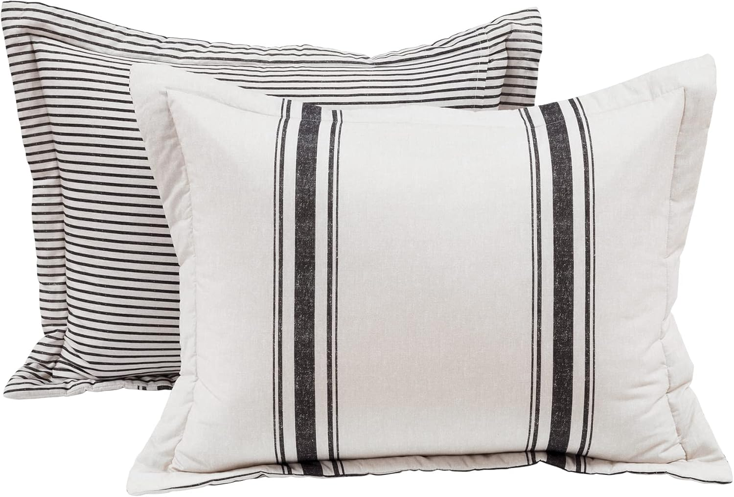 Lush Decor Farmhouse Stripe Reversible 100% Cotton Duvet Cover Set - 3 Piece Cozy Pinstripe Bedding Set - Classic Modern Rustic Charm Bedroom Decor - Full/Queen, Black - Yellow  Gray image number 4