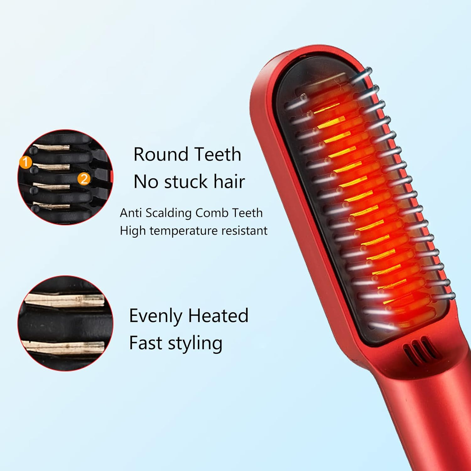 Hair Straightener Brush, USB Electric Heated Straightening Brush with Ergonomic Handle, Portable Hair Straightening Comb for Professional Salon at Home Travel, Safe Easy to Use image number 2
