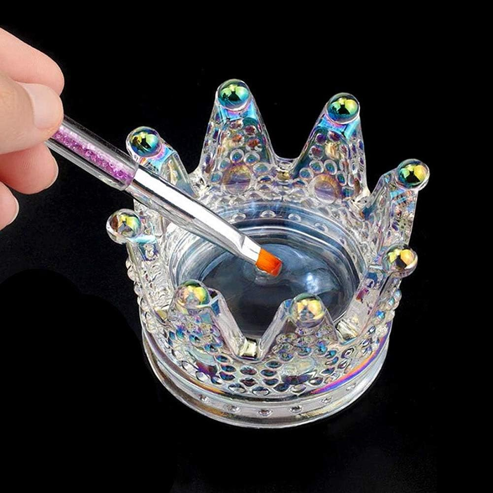 1Pc 2 in 1 Crown Shape Nail Art Dappen Dish & Nail Pen Holder, Glass Nail Art Acrylic Liquid Powder Dapping Dish Crystal Cup Bowl Glassware Tool for Nail Art, Clear image number 2
