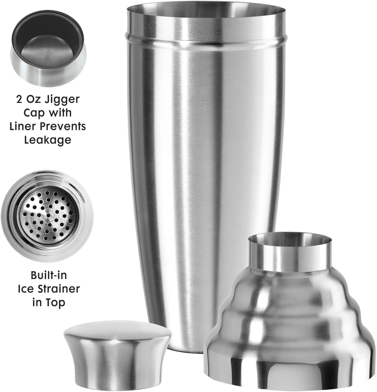 Oggi Jumbo Cocktail Shaker 60 Oz - Stainless Steel Construction, Built in Strainer - Ideal Large Cocktail Shaker for Parties, Mixes 12 Martinis