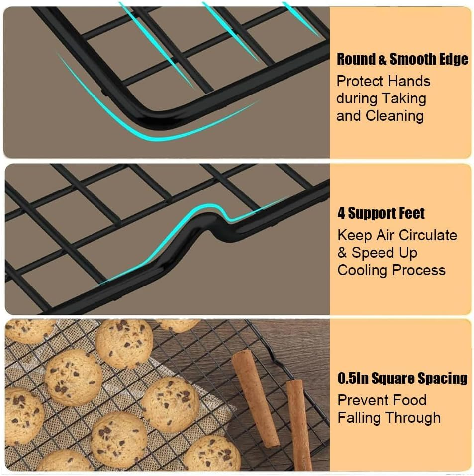 2 Pcs Cooking Rack Baking Racks,Nonstick Carbon Steel Baking & Cooling Grid for Roasting,Grilling, Cooking, Cooling, Oven & Dishwasher Safe (16 X 10In & 11 X 10In) image number 5