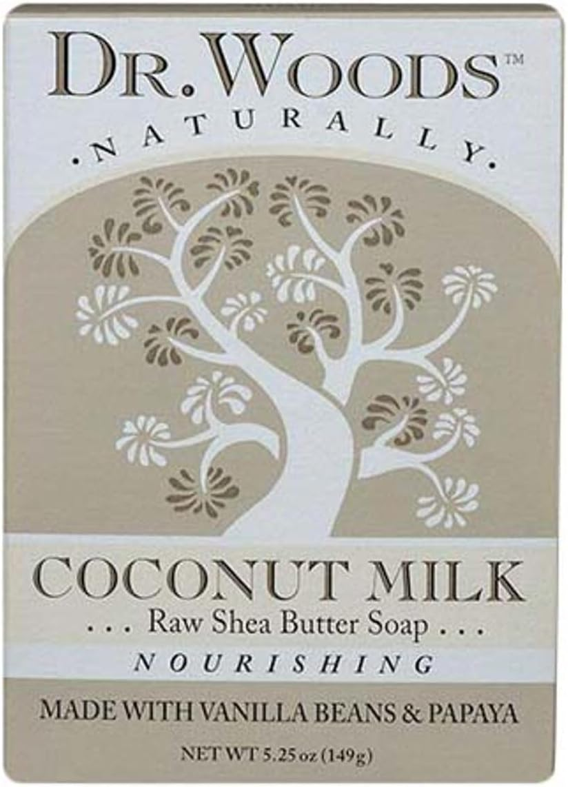 Dr. Woods Coconut Milk Bar Soap with Vanilla Beans Papaya & Organic Shea Butter 5.25 Oz (Pack of 3)