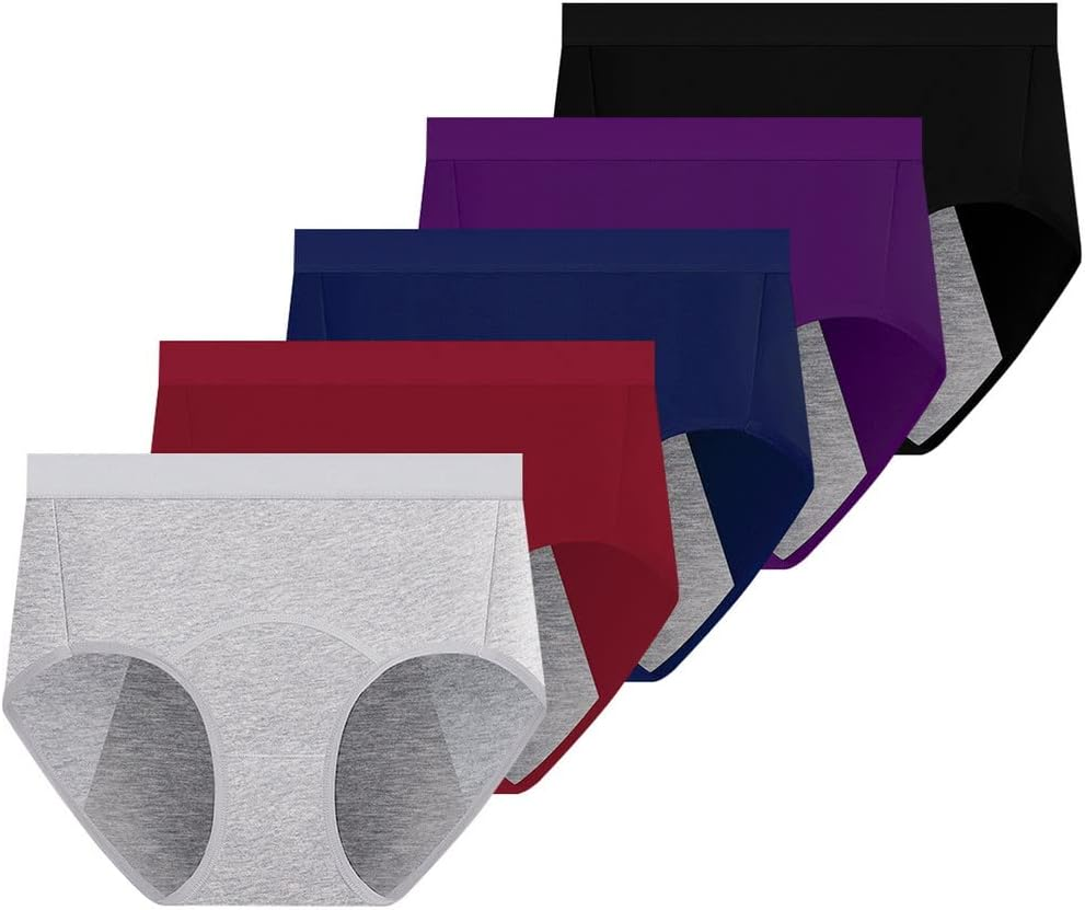 Underwear, Period Pants Heavy Flow Menstrual Underwear Womens High Waist Knickers Leakproof Pants Back Coverage Ladies Pack of 5