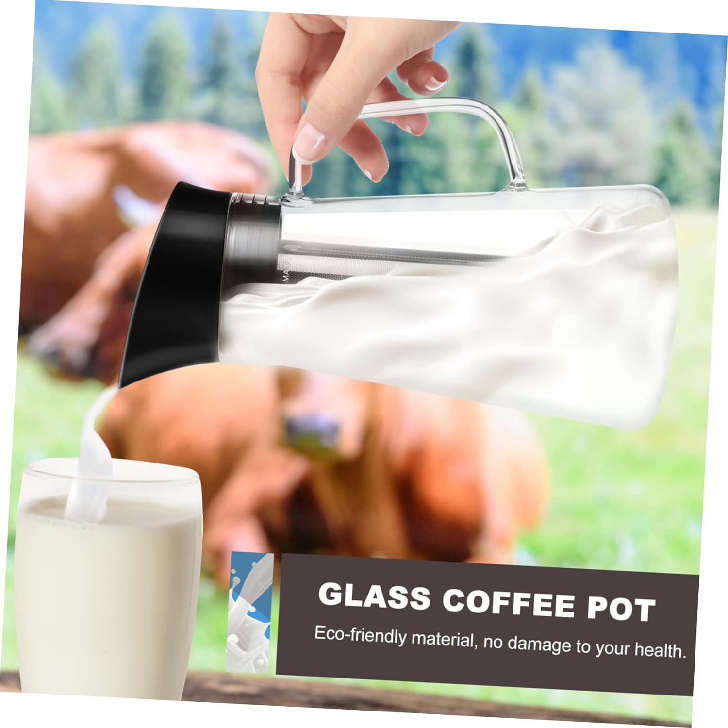 HOMOBABE Coffee Pot Espresso Maker Teapot Cold Brew Filter Jug Hand Drip Glass Kettle Strainer Large Capacity 1200Ml Multi-Functional Beverage Tea Pot High Borosilicate Stainless Steel for Loose Tea - Transparent image number 3