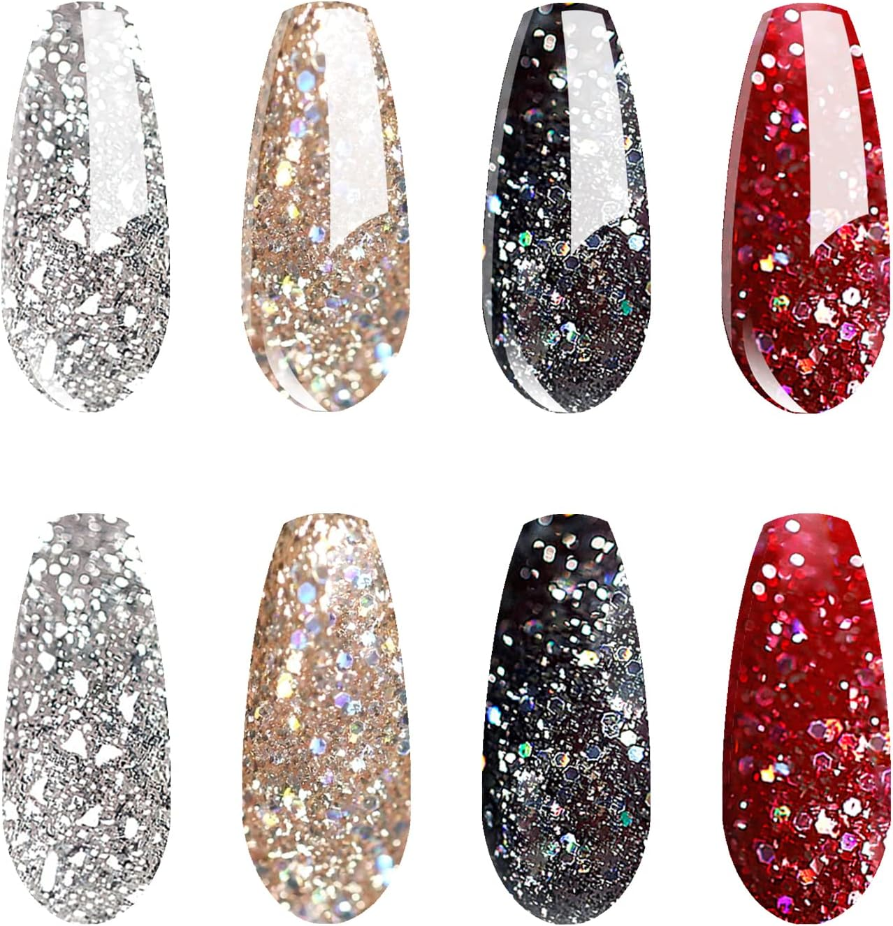 Vishine Glitter Gel Nail Polish Set - 4PCS 8Ml Sparkle Red Black Gold Silver Shinning Colors UV LED Soak off Gel Polish Collection Long-Lasting Salon DIY Manicure 8Ml C020