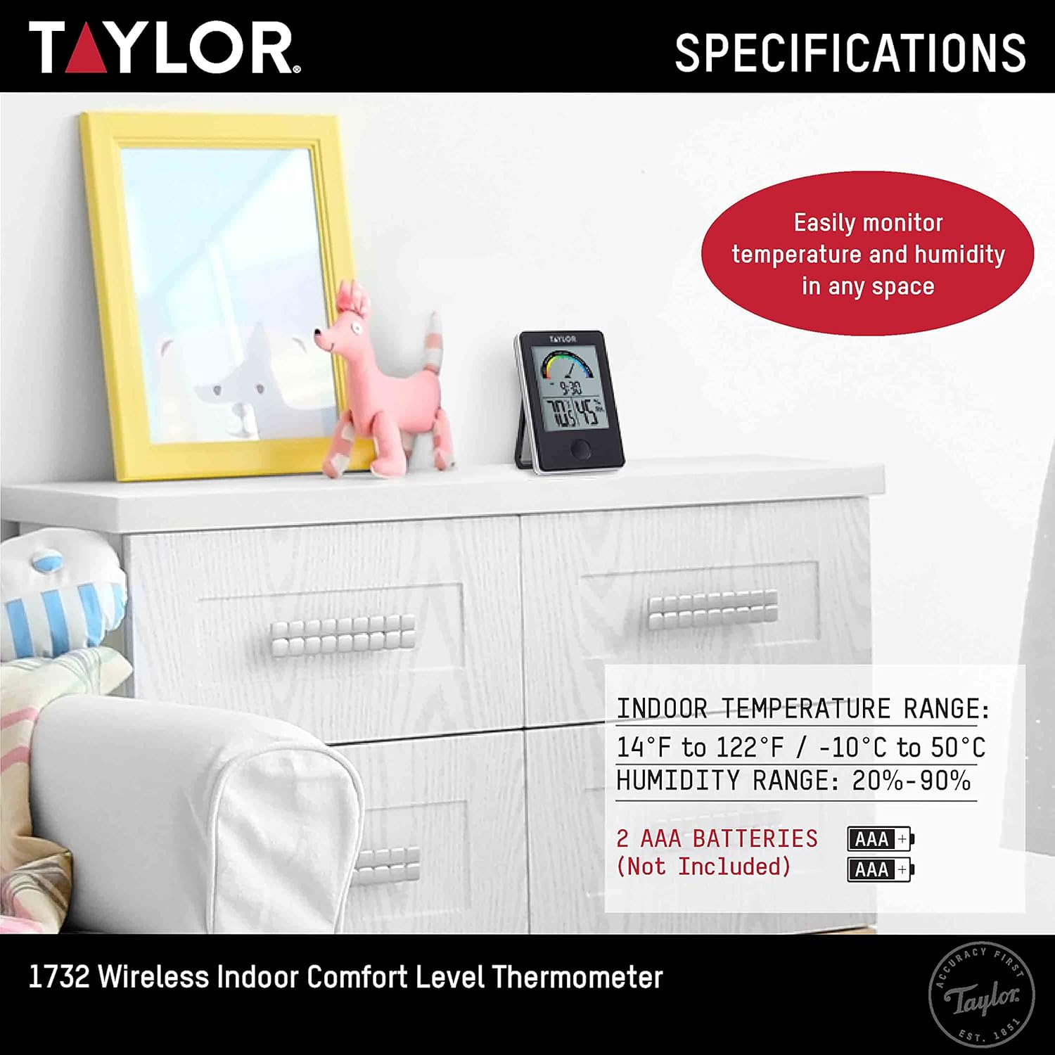 Taylor Precision Products Indoor Comfort Level Thermometer and Hygrometer image number 6