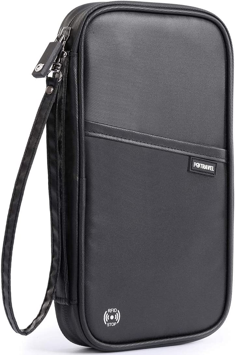 RFID Travel Passport Wallet, Family Passport Holder with Hand Strap, RFID Blocking Credit Card Wallet for Men & Women, Trip Document Organizer by Vanfn P.Travel Series (Nylon - Black)