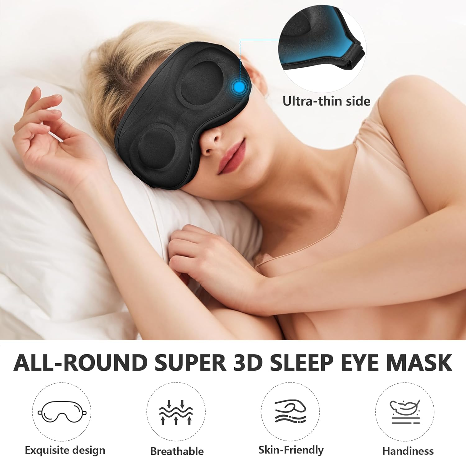 ZQQO Sleep Mask Blackout for Men Women - 3D Black Eye Mask for Sleeping as Mini Travel Essentials 100% Light Blocking Sleeping Mask with Soft Breathable Zero Eye Pressure Perfect for Side Sleepers