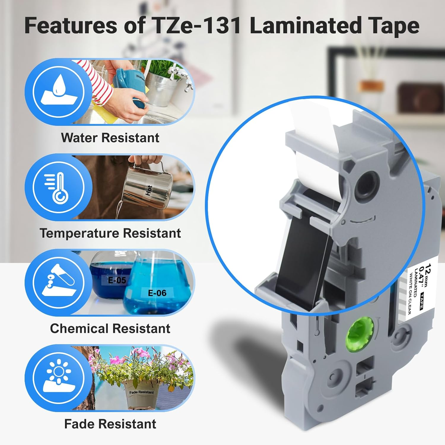 3-Pack TZ Tape 12Mm Clear Replacement for Brother Tze-131 TZ-131 P Touch Label Tape 12Mm 0.47 Laminated Black on Clear Label Maker Tape for Brother Ptouch PT-D600 PT-D200 PT-D210 PT-D400 - Blue,Black image number 2