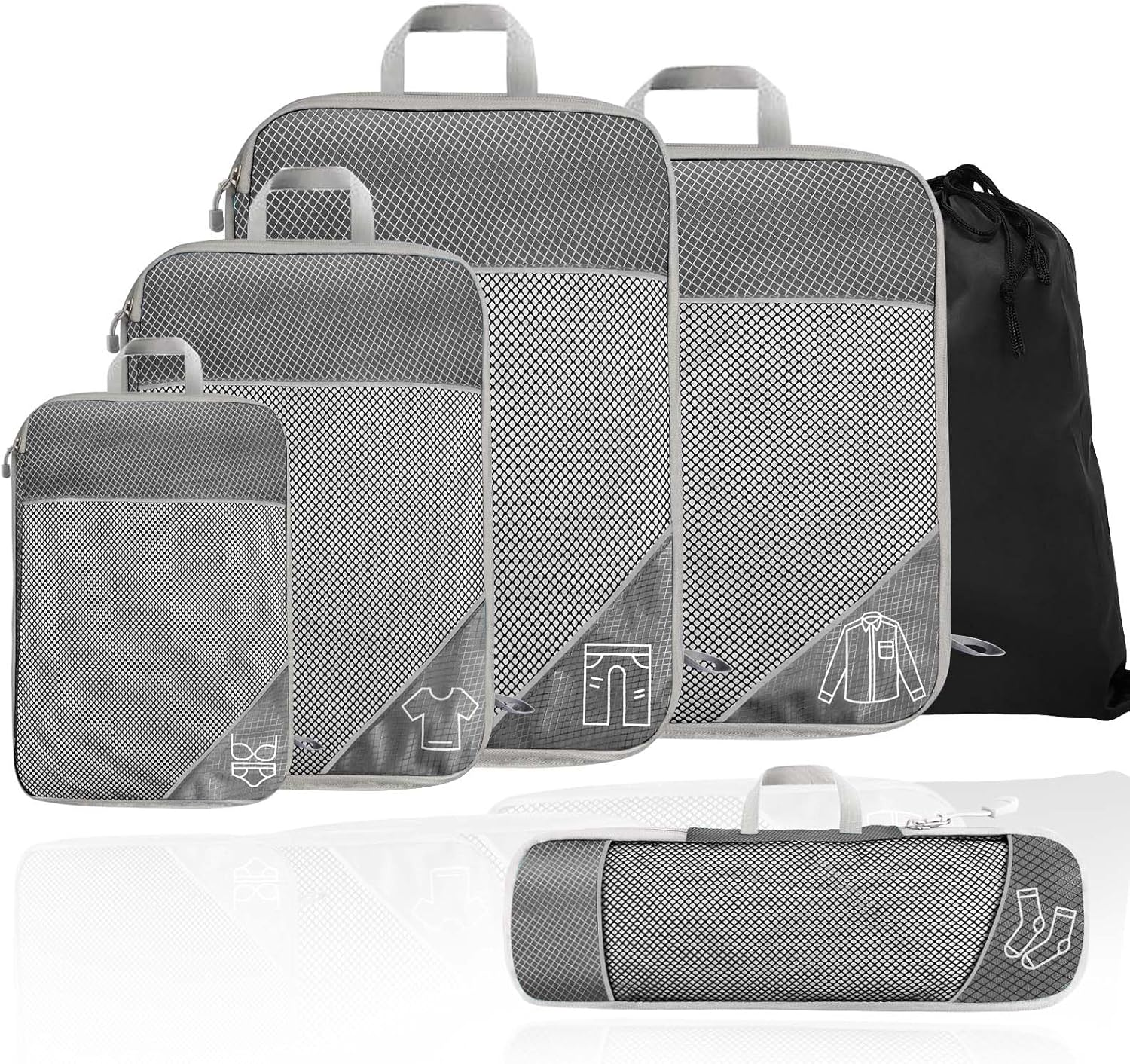 Apexillio Compression Packing Cubes 6 Pcs, Travel Luggage Organizer Accessories Extensible Storage Bags Travel Cubes for Suitcases&hellip; (Set of 6- Blue)